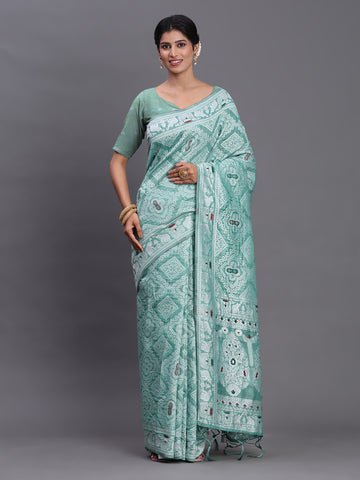 Sea Green Linen Cotton Saree