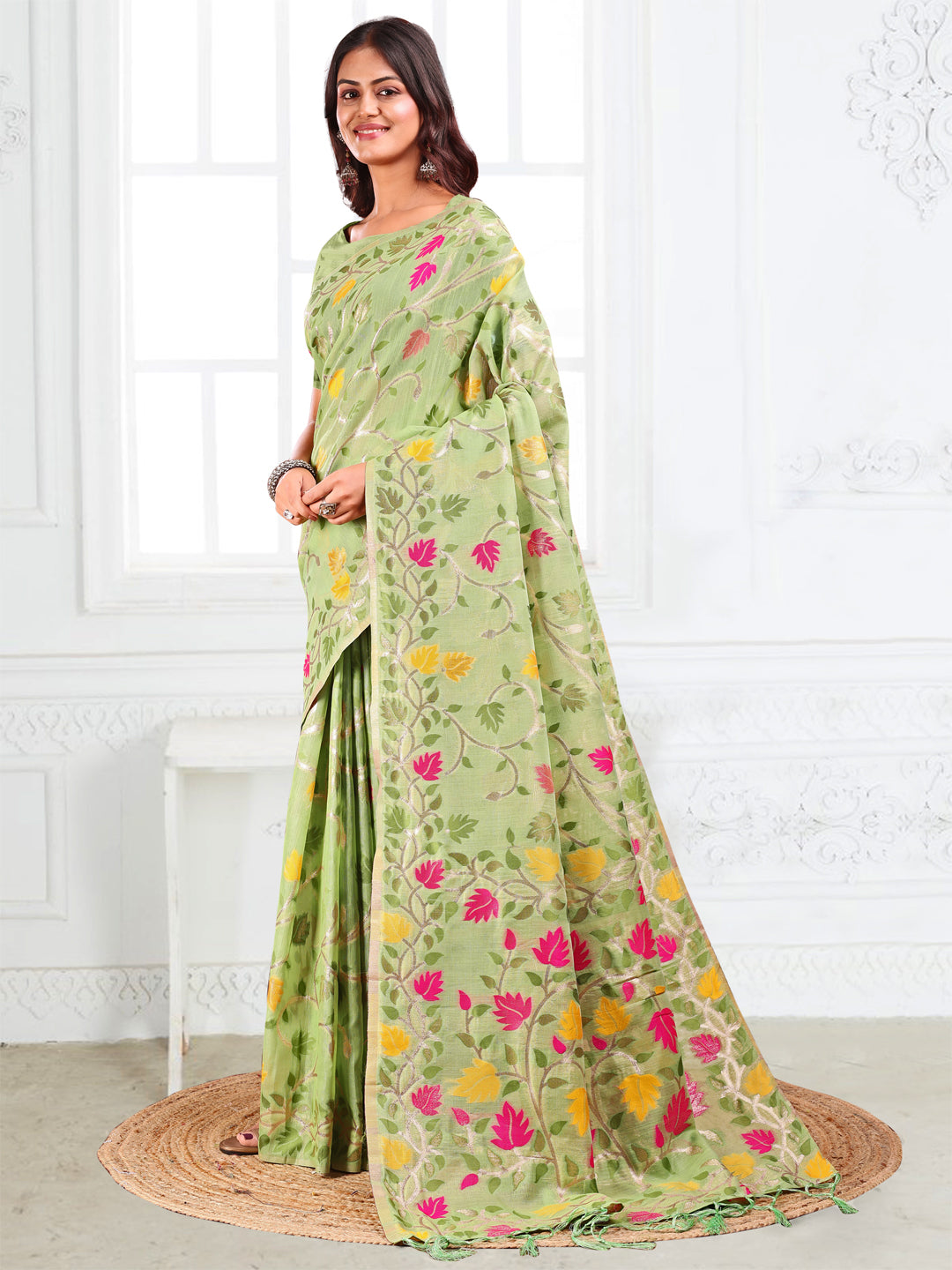 Light Green Linen Cotton Saree