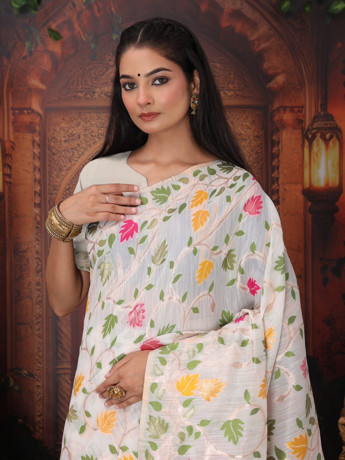 Off White Linen Cotton Saree
