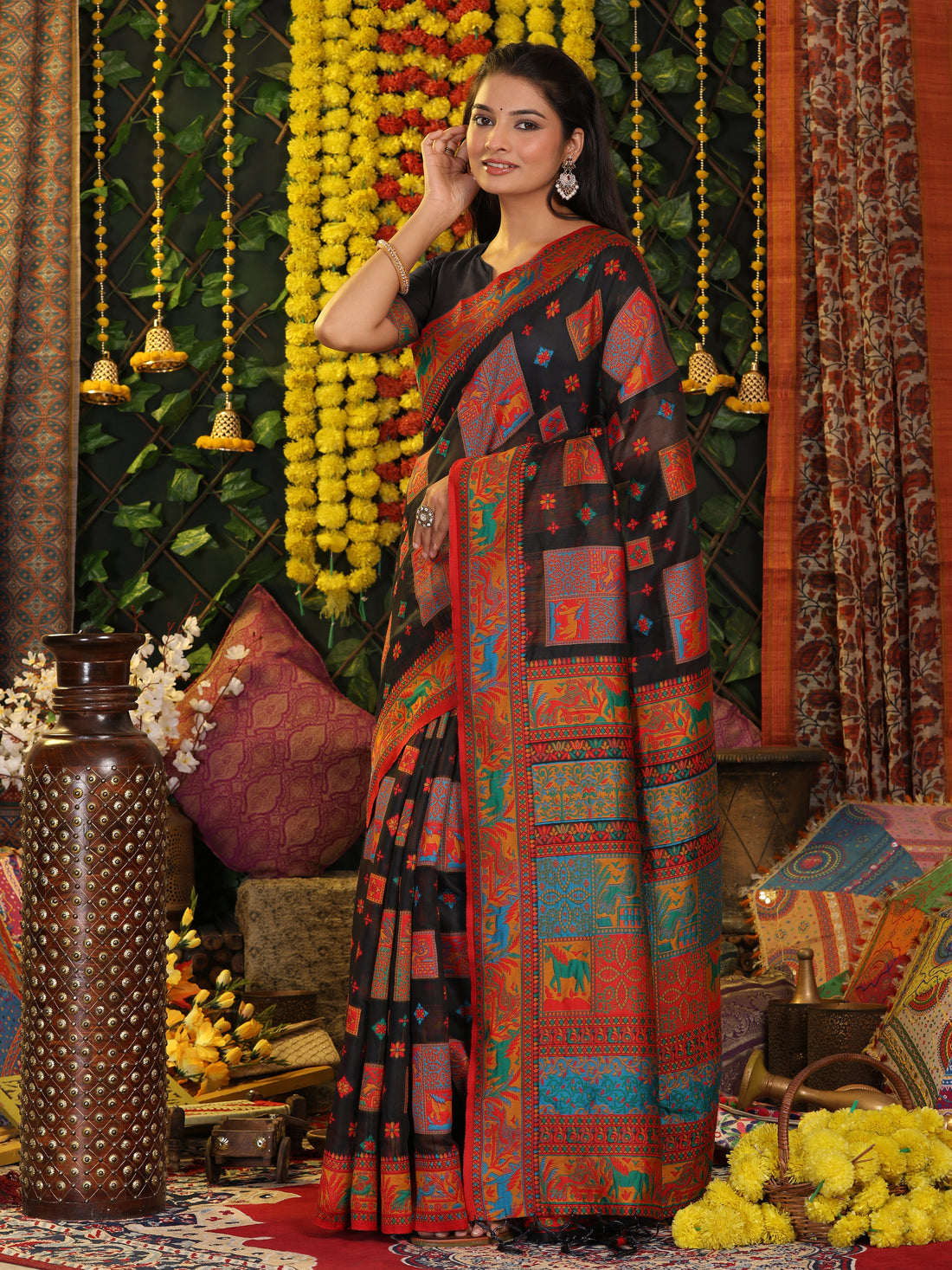 Black Linen Cotton Saree