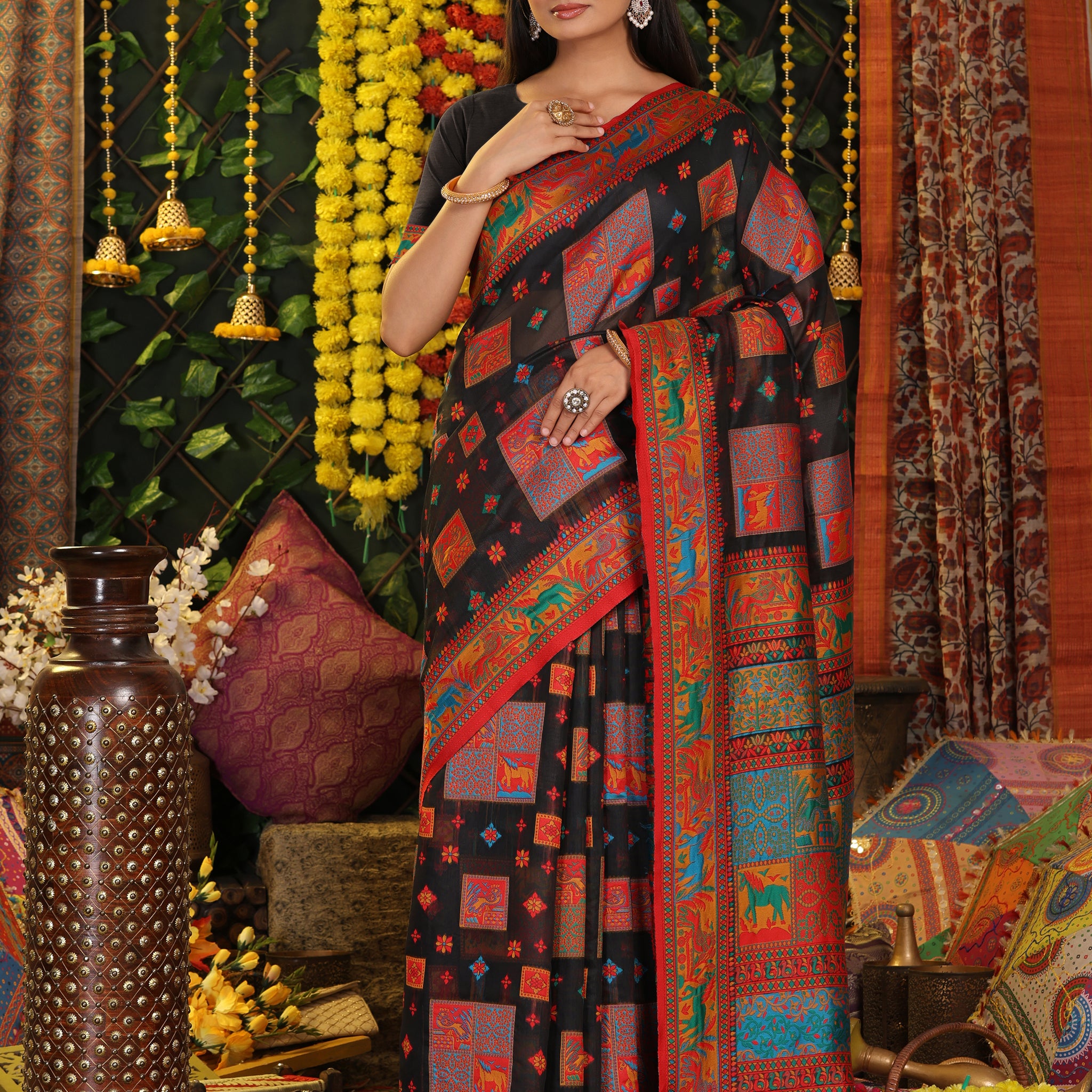 Black Linen Cotton Saree