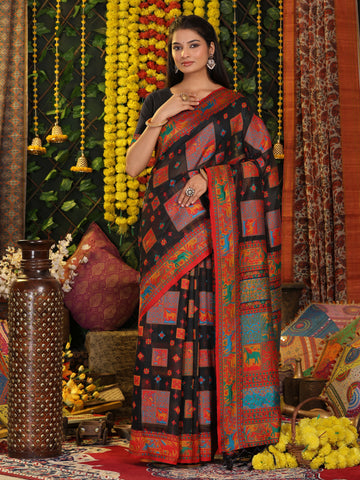 Black Linen Cotton Saree