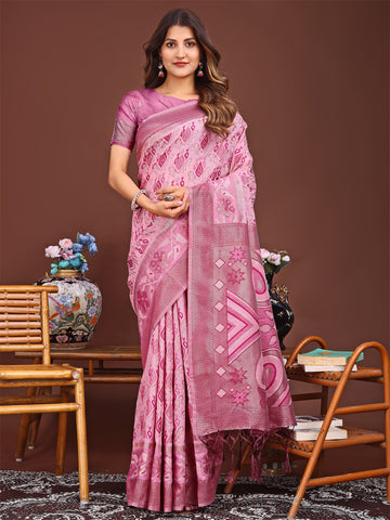 Pink Linen Cotton Saree