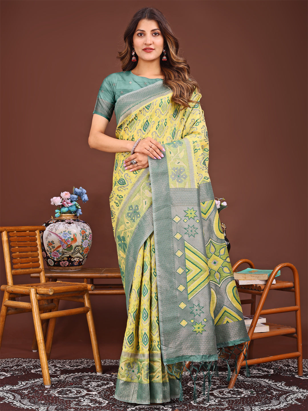 Yellow Linen Cotton Saree
