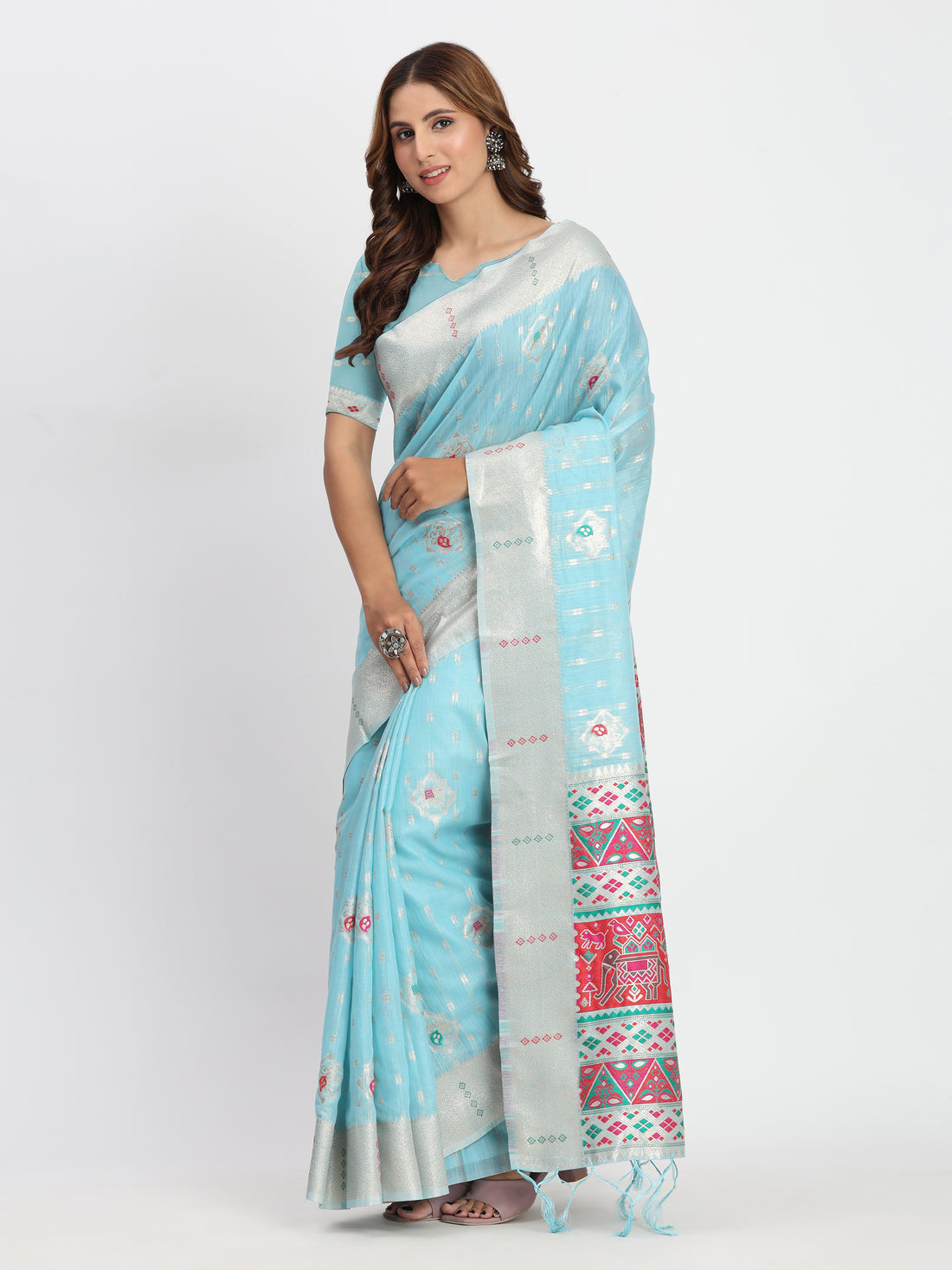 Sky Blue Linen Cotton Saree