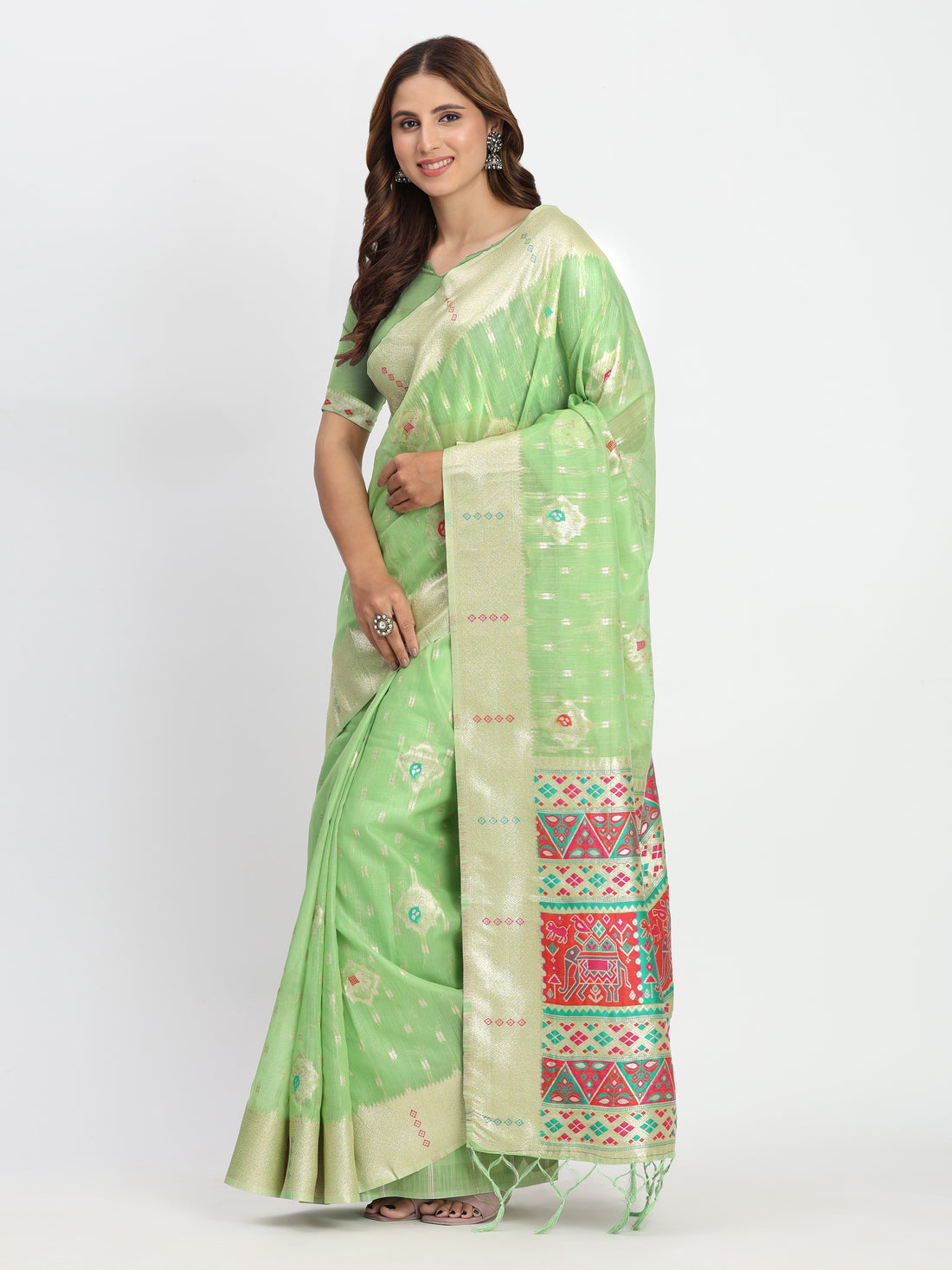 Light Green Linen Cotton Saree