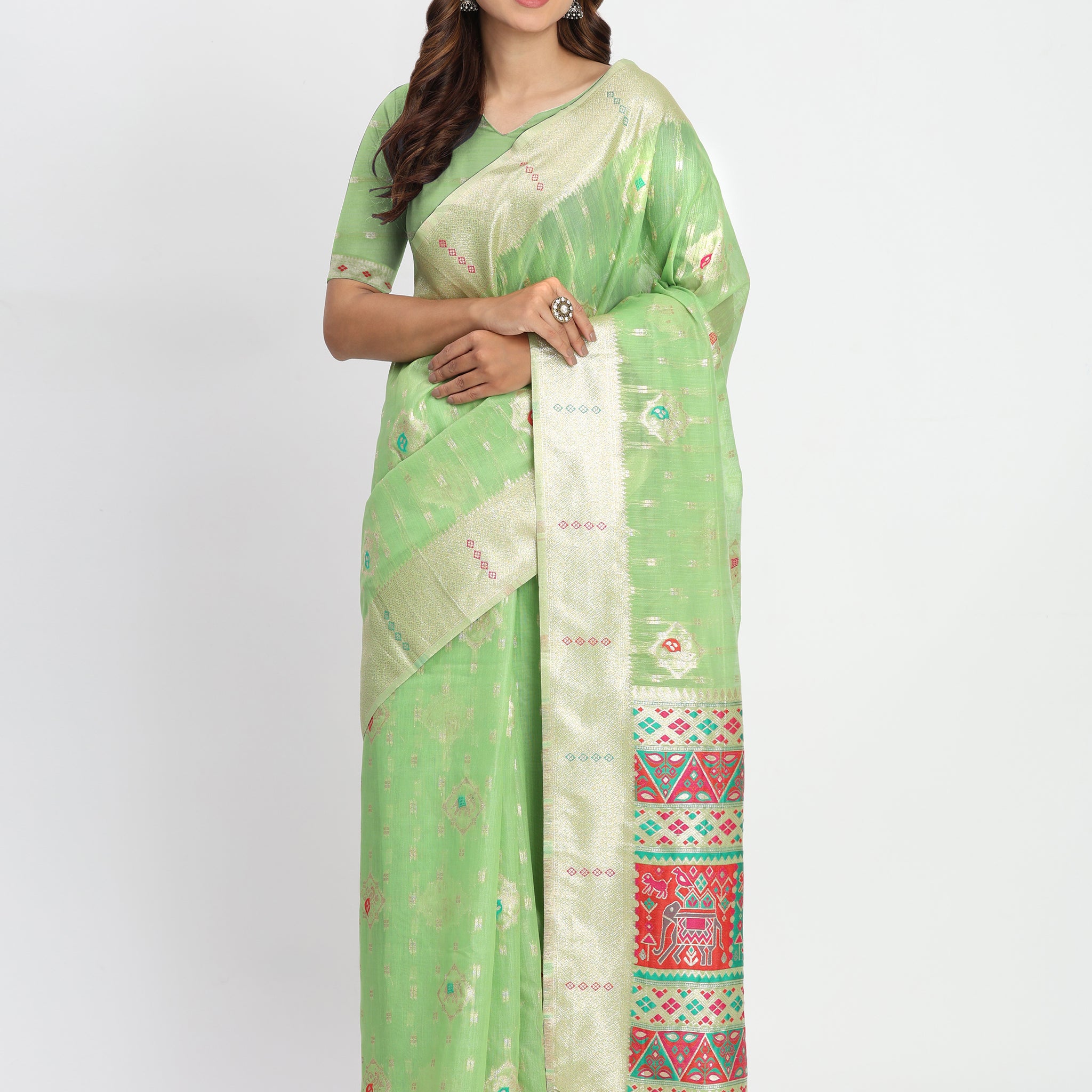 Light Green Linen Cotton Saree