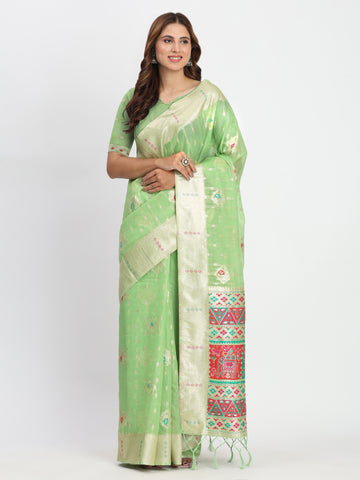 Light Green Linen Cotton Saree