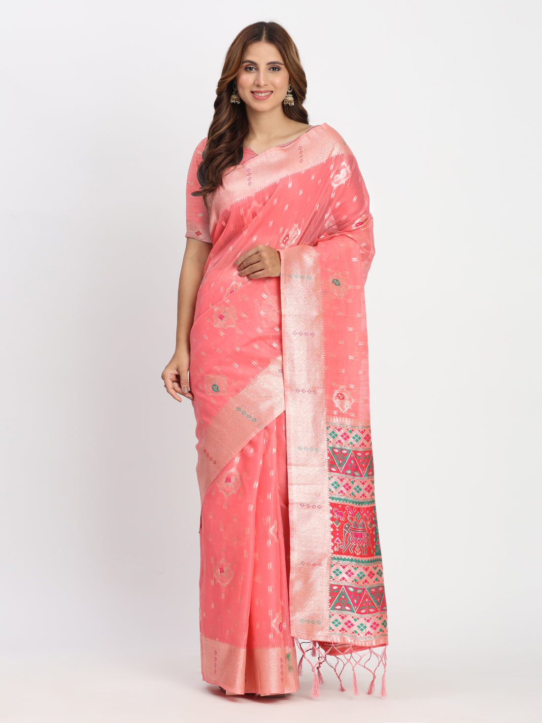 Peach Linen Cotton Saree