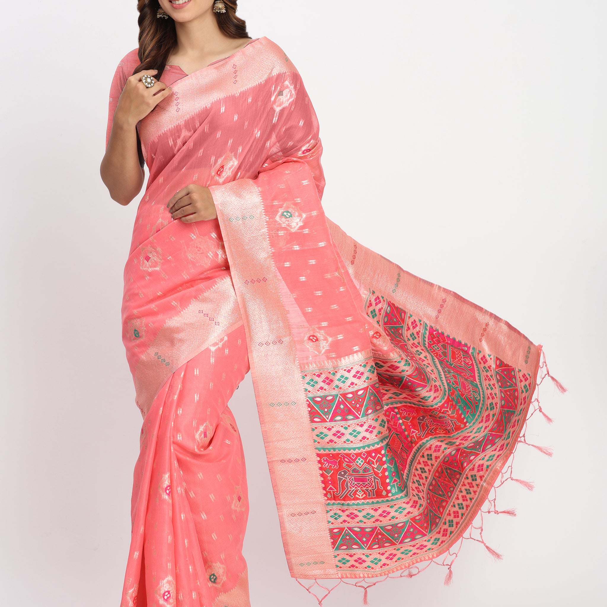 Peach Linen Cotton Saree