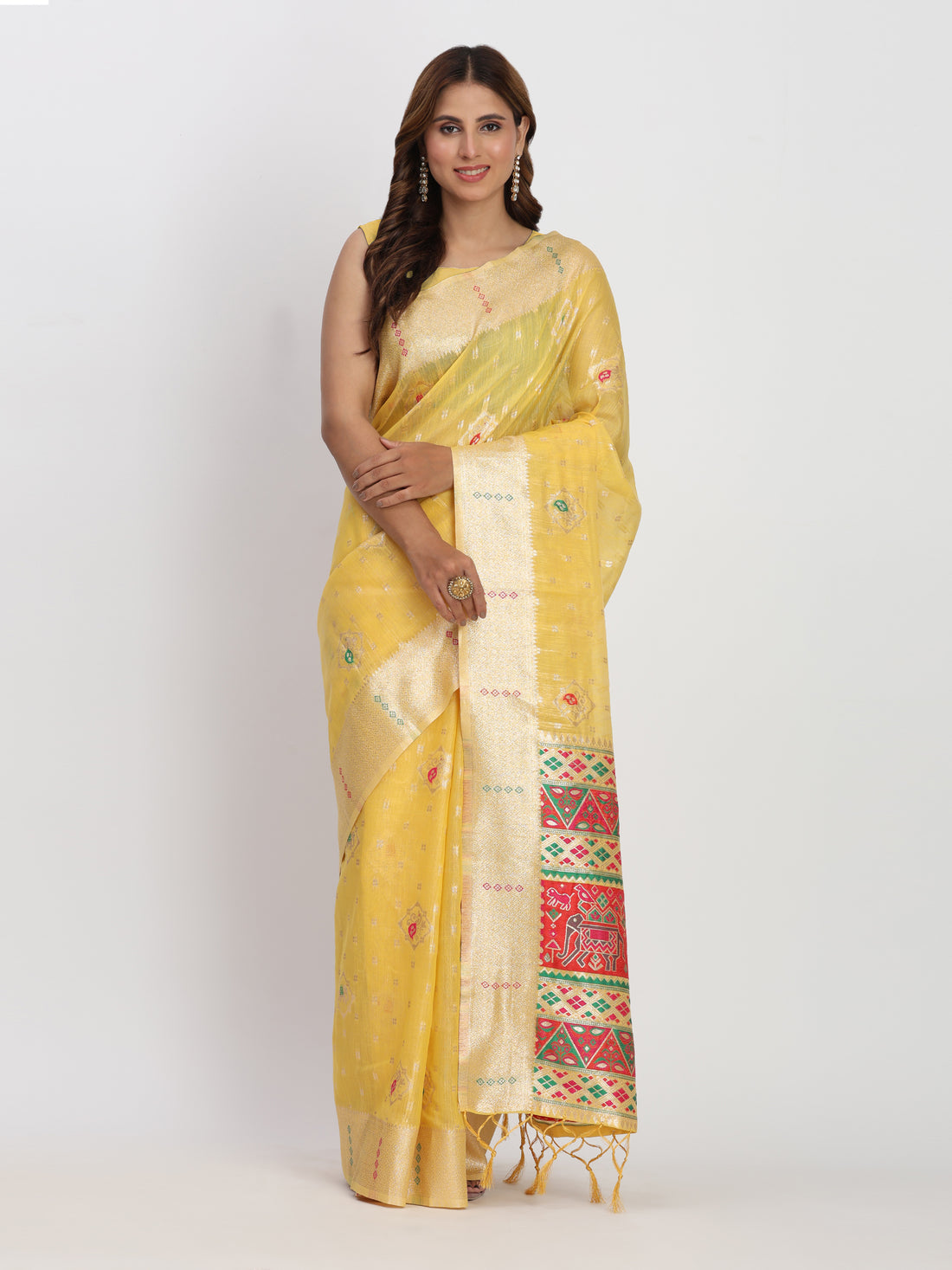 Yellow Linen Cotton Saree