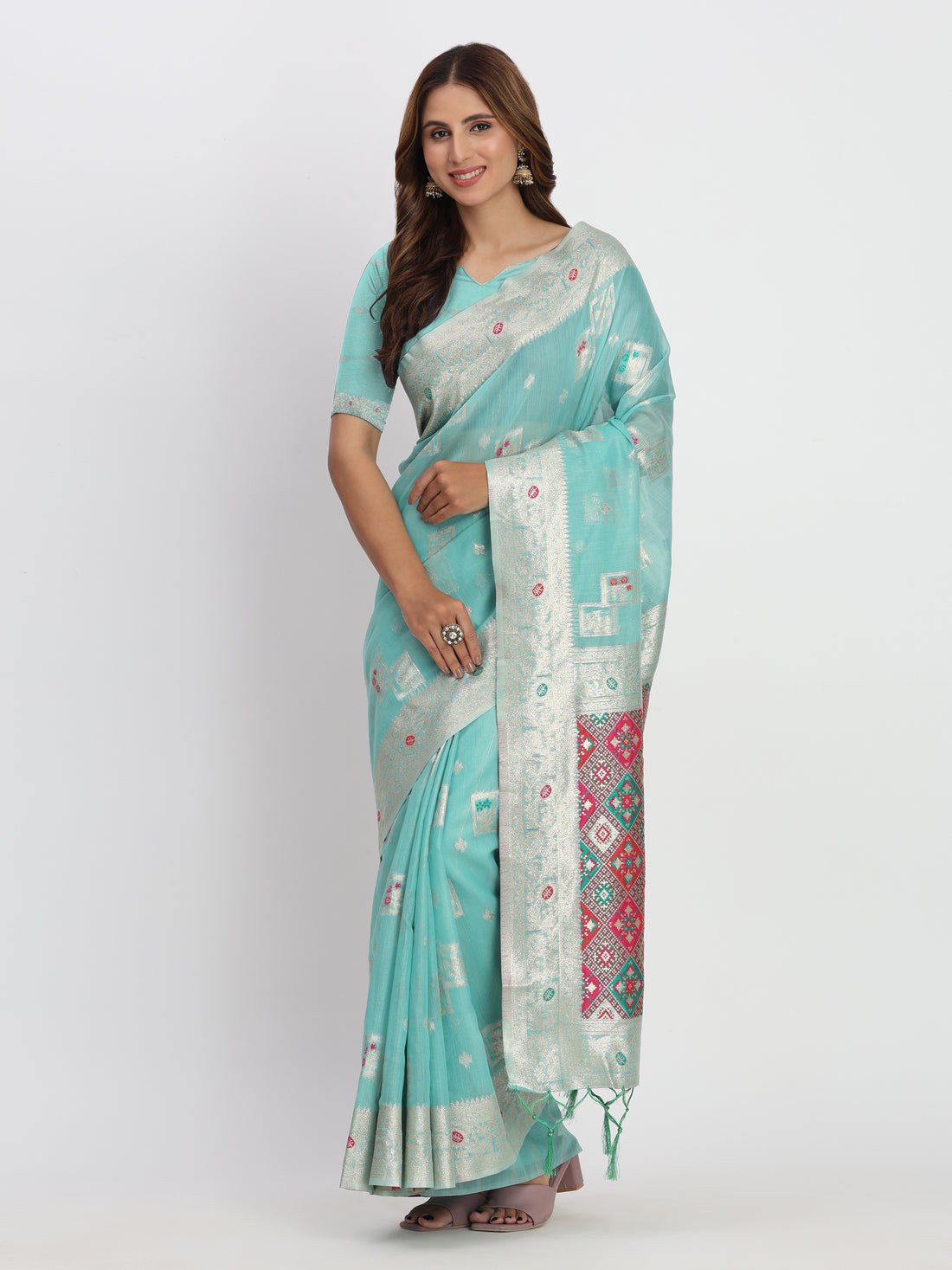 Sea Green Linen Cotton Saree