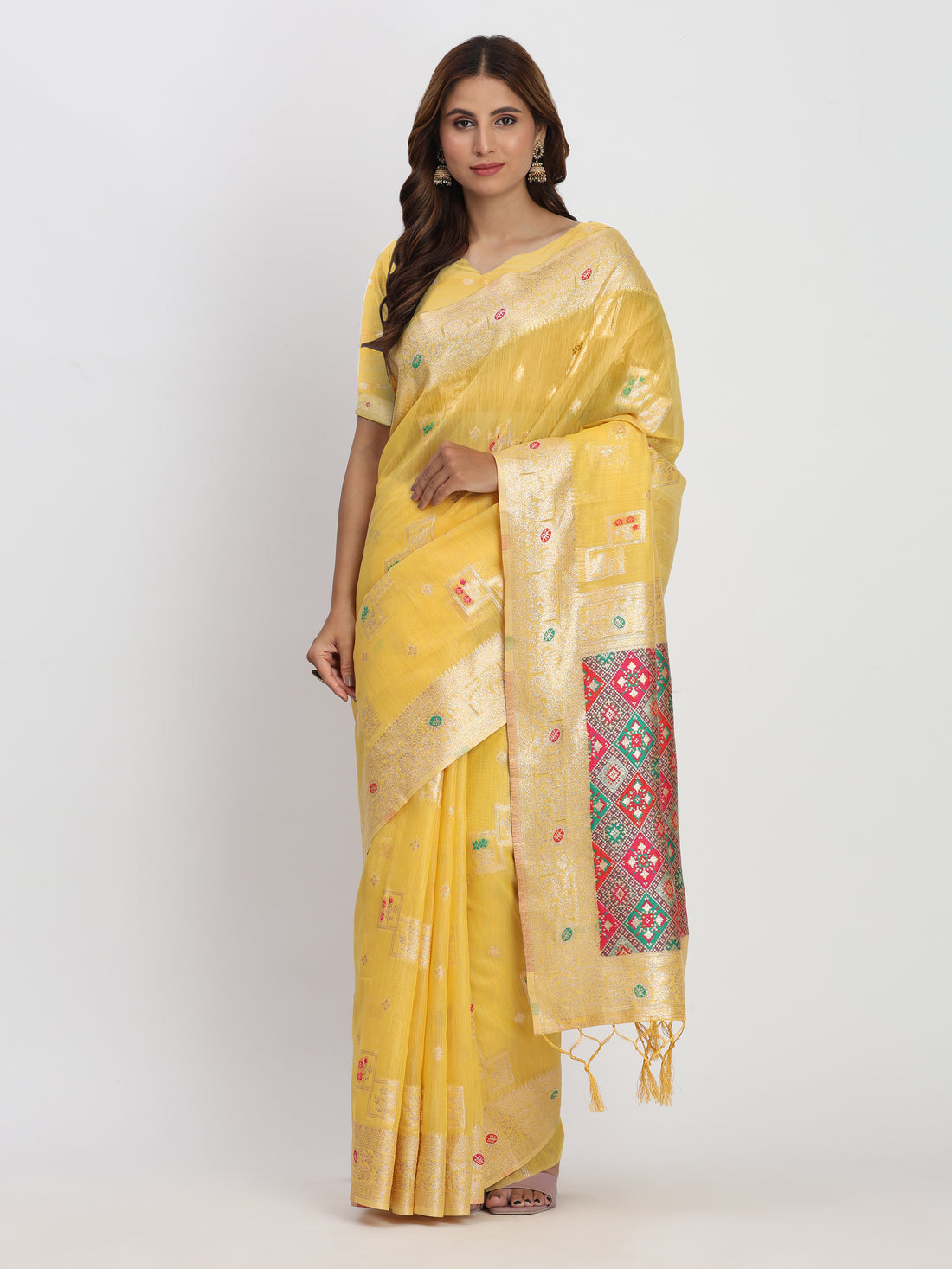 Yellow Linen Cotton Saree