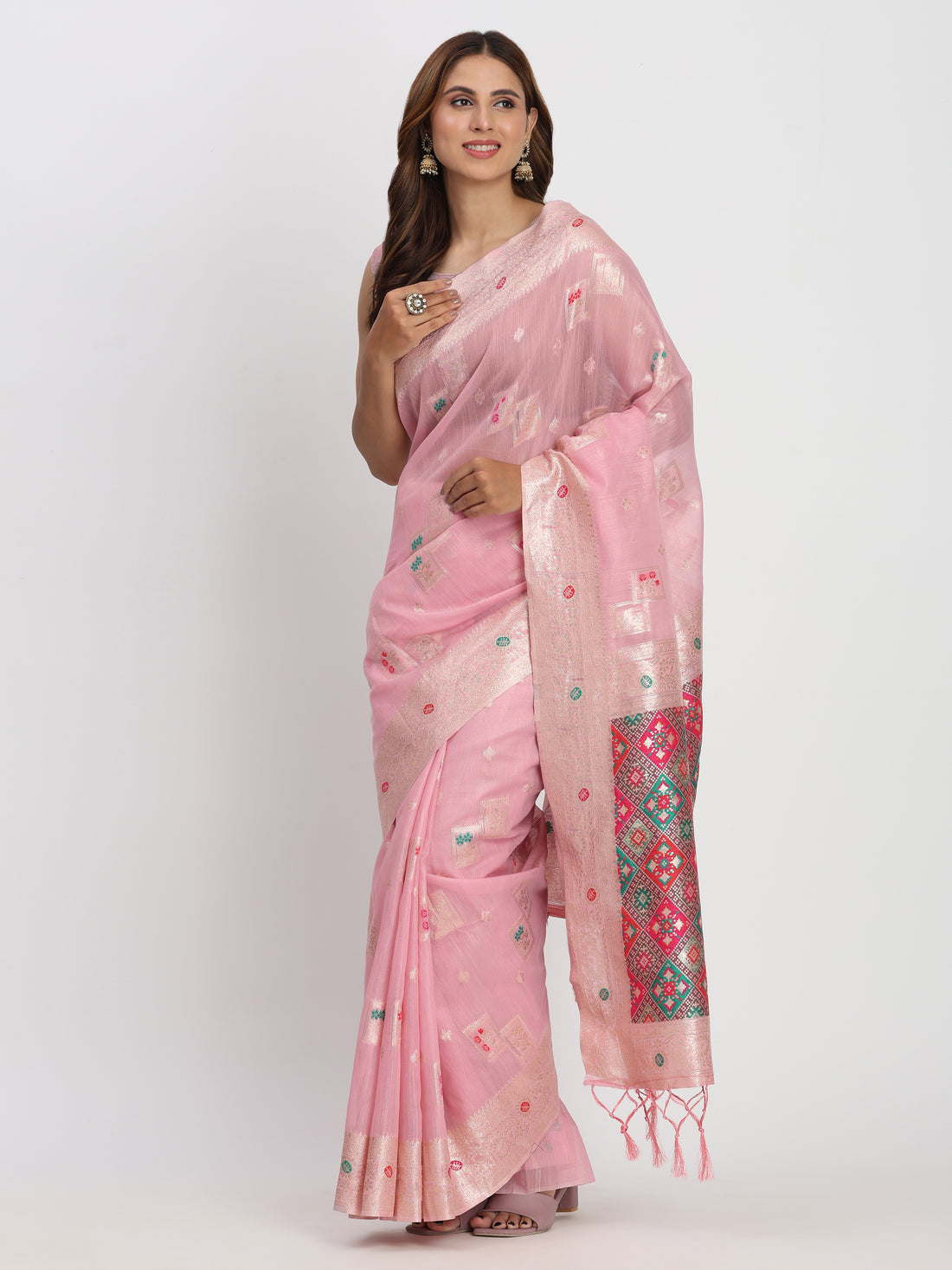 Light Pink Linen Cotton Saree