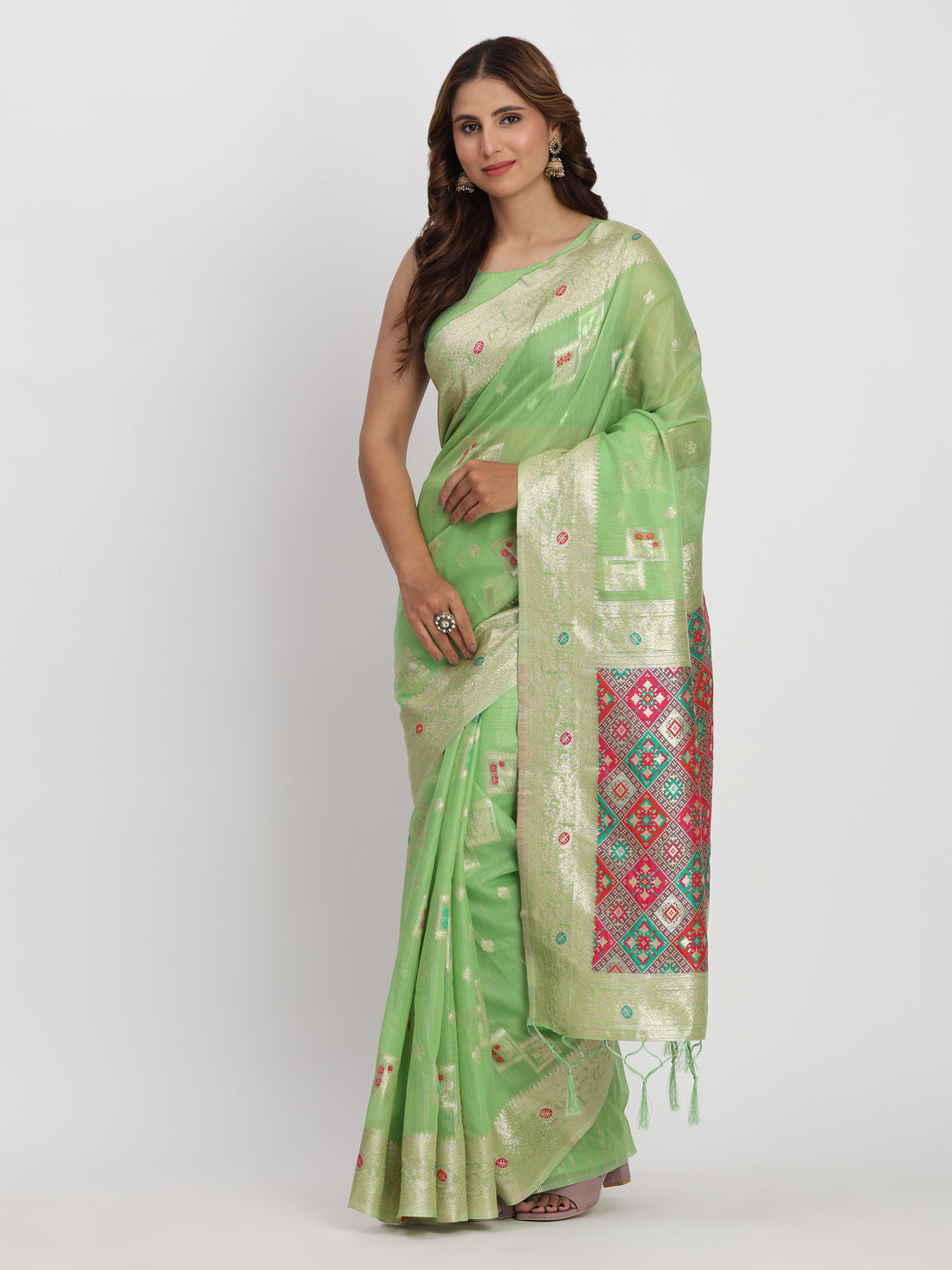 Light Green Linen Cotton Saree