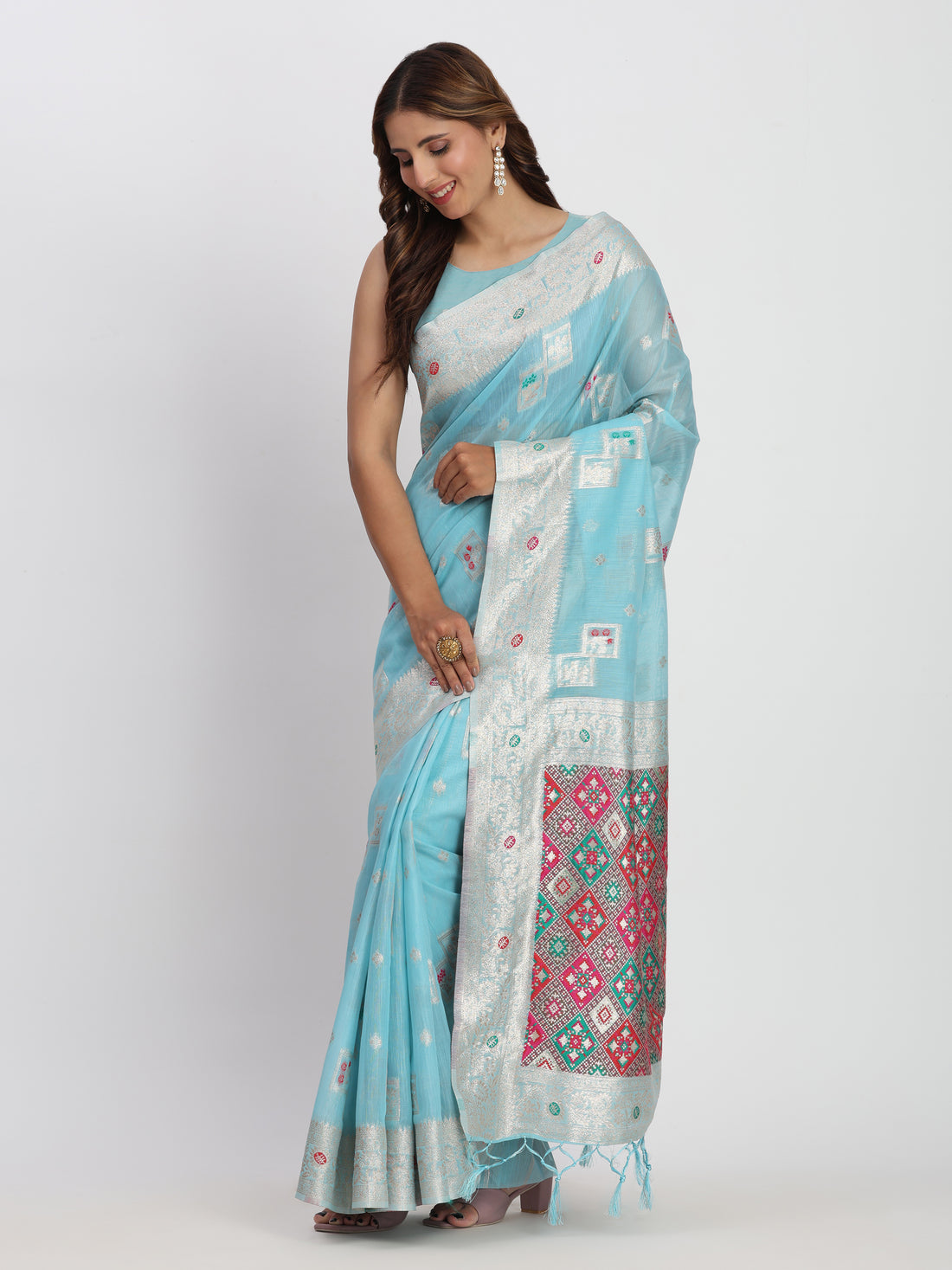 Sky Blue Linen Cotton Saree