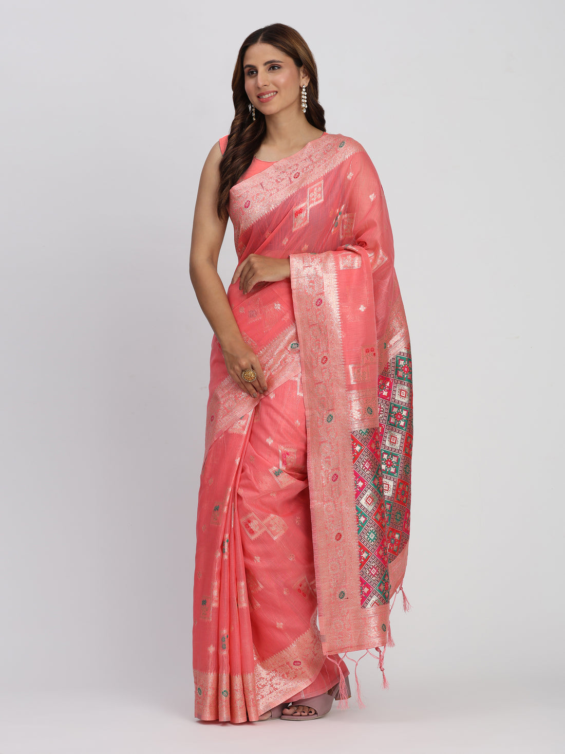 Peach Linen Cotton Saree