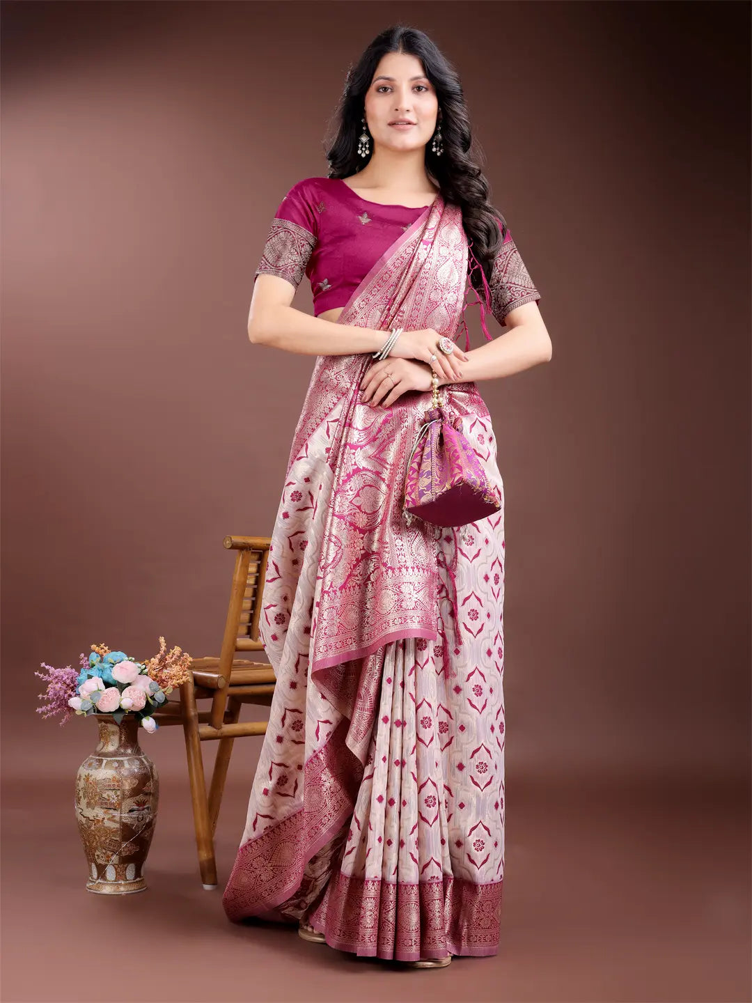 Pink Linen Cotton Saree