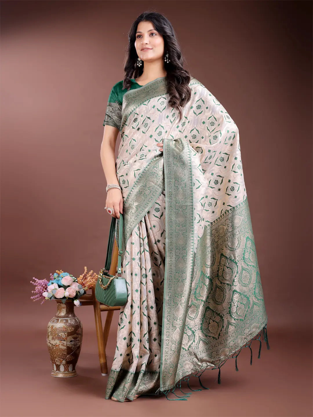 Green Linen Cotton Saree