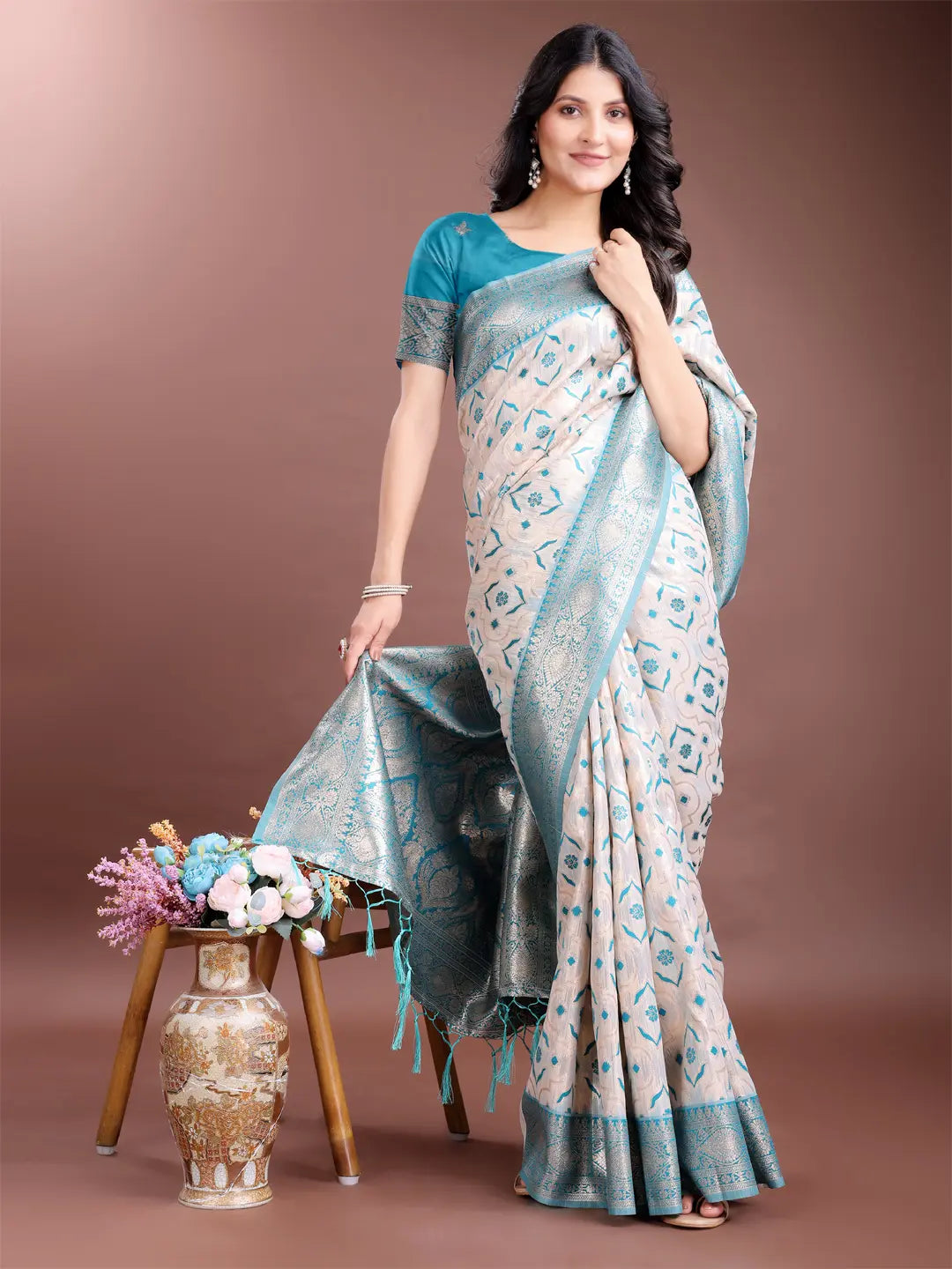 Sea Green Linen Cotton Saree