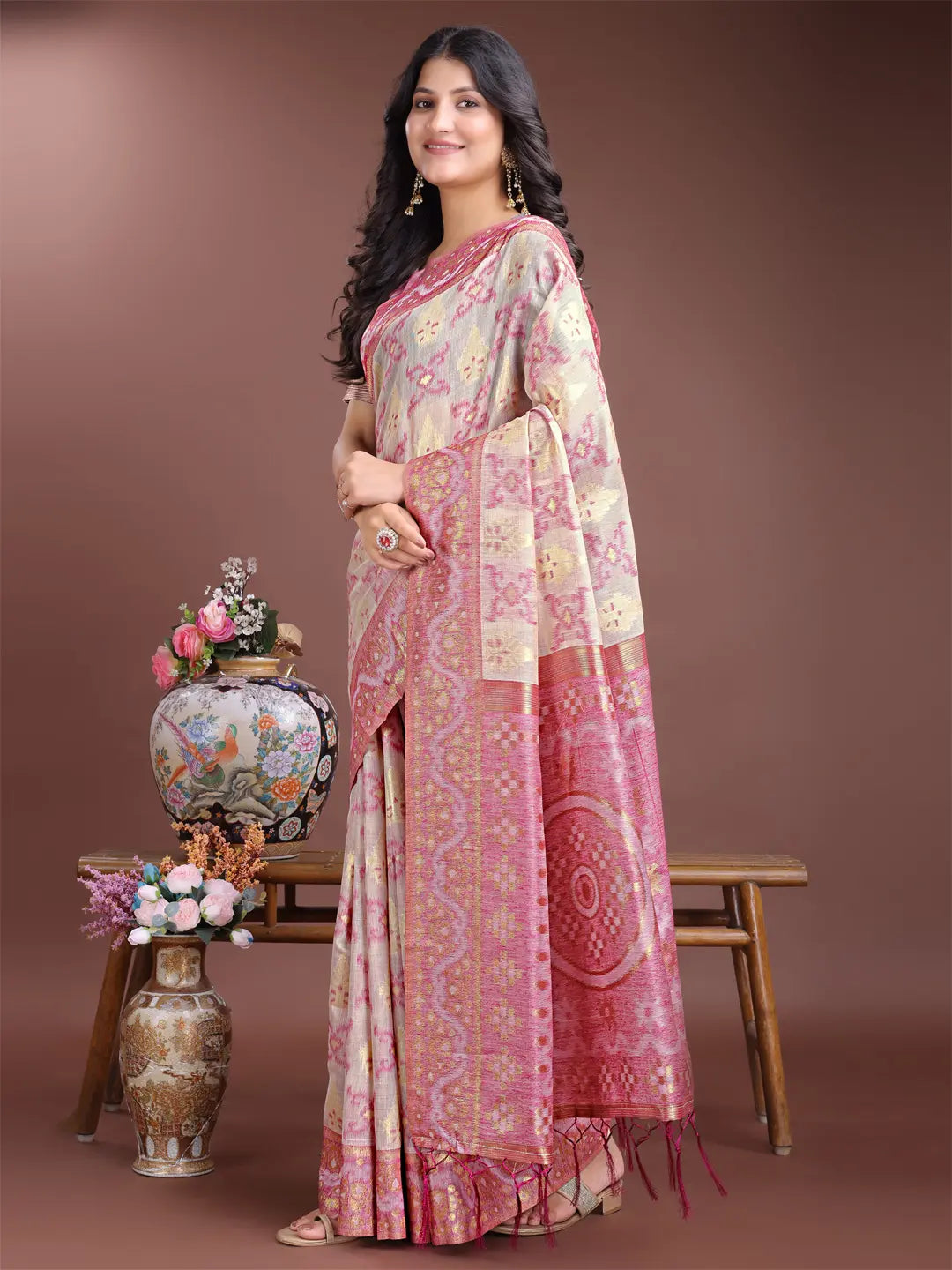 Light Pink Linen Cotton Saree
