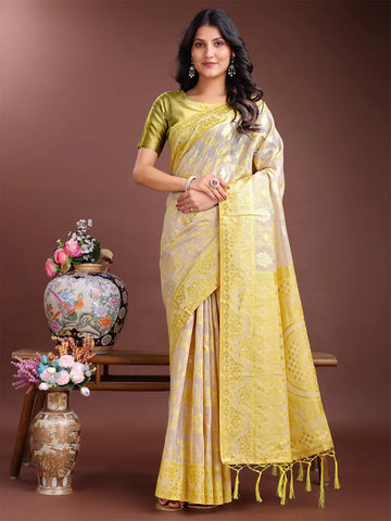Yellow Linen Cotton Saree