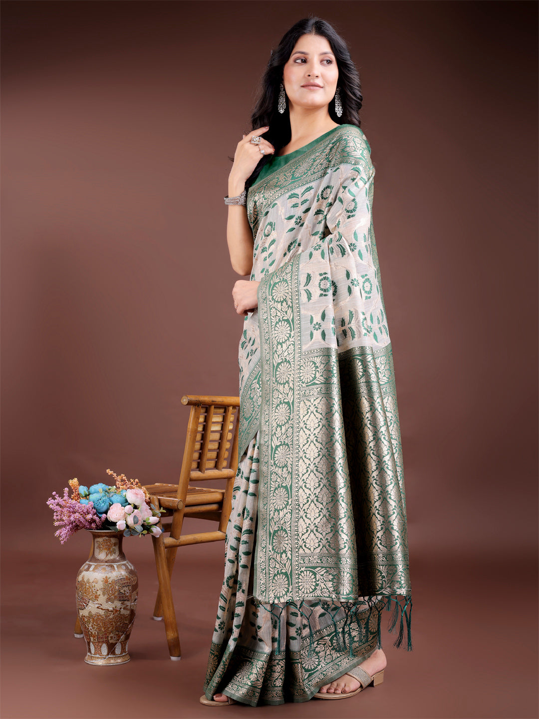 Green Linen Cotton Saree