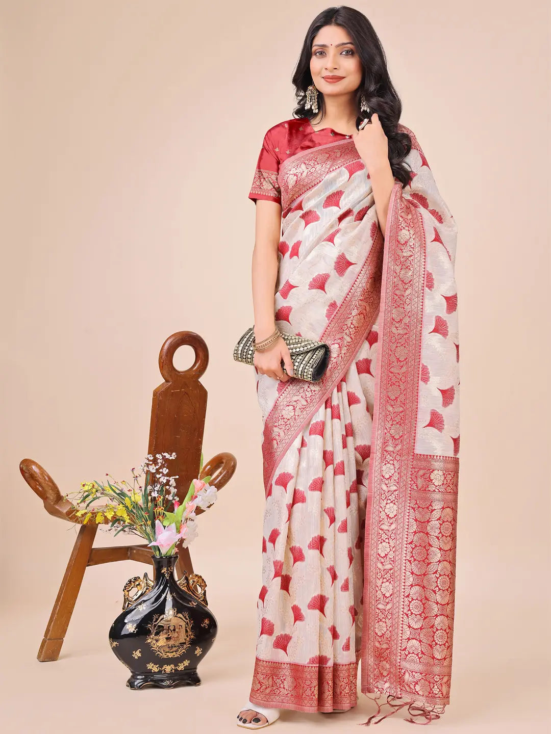 Maroon Linen Cotton Saree