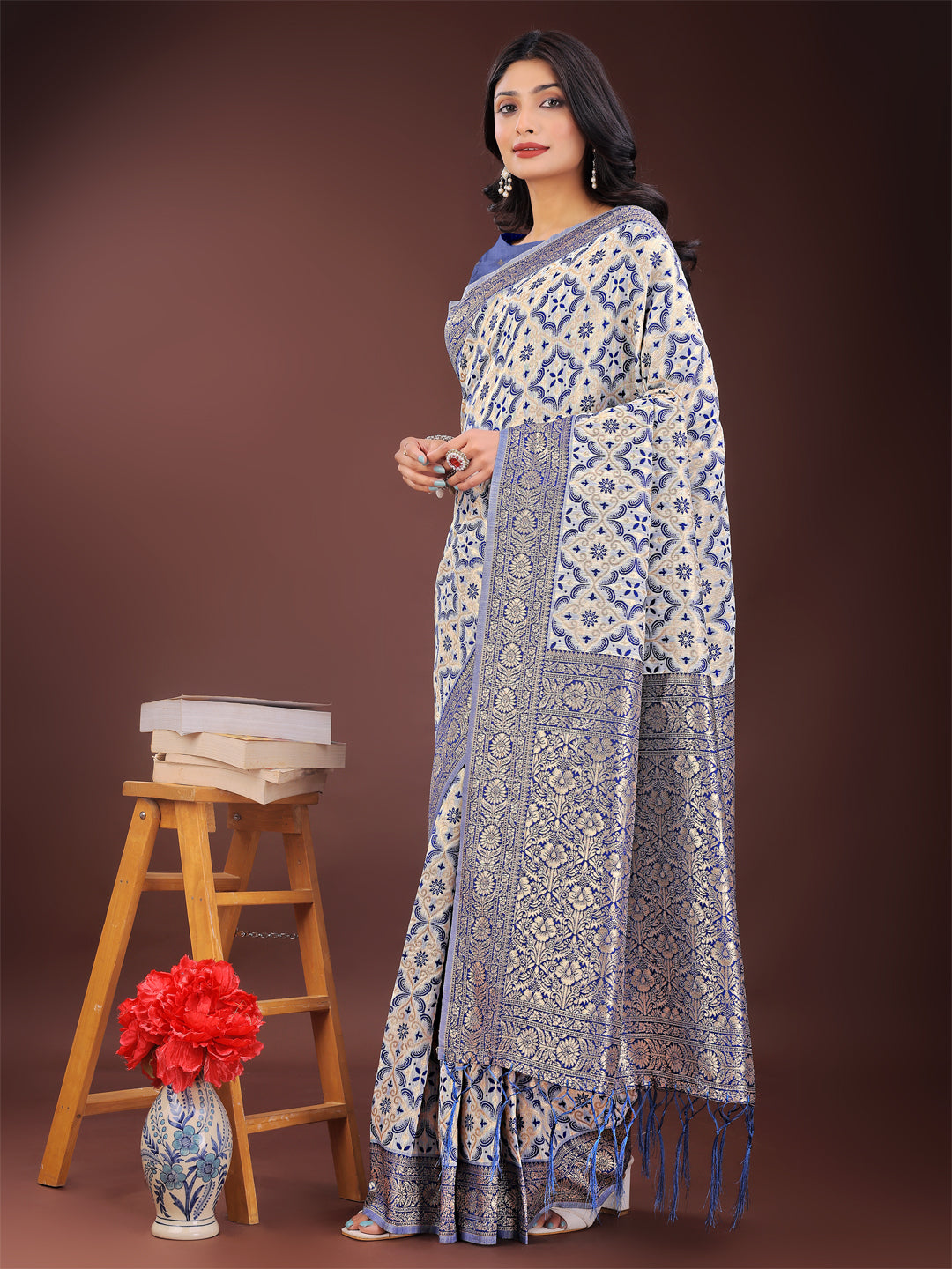 Blue Linen Cotton Saree
