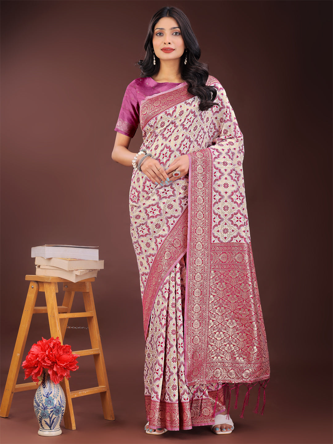 Pink Linen Cotton Saree