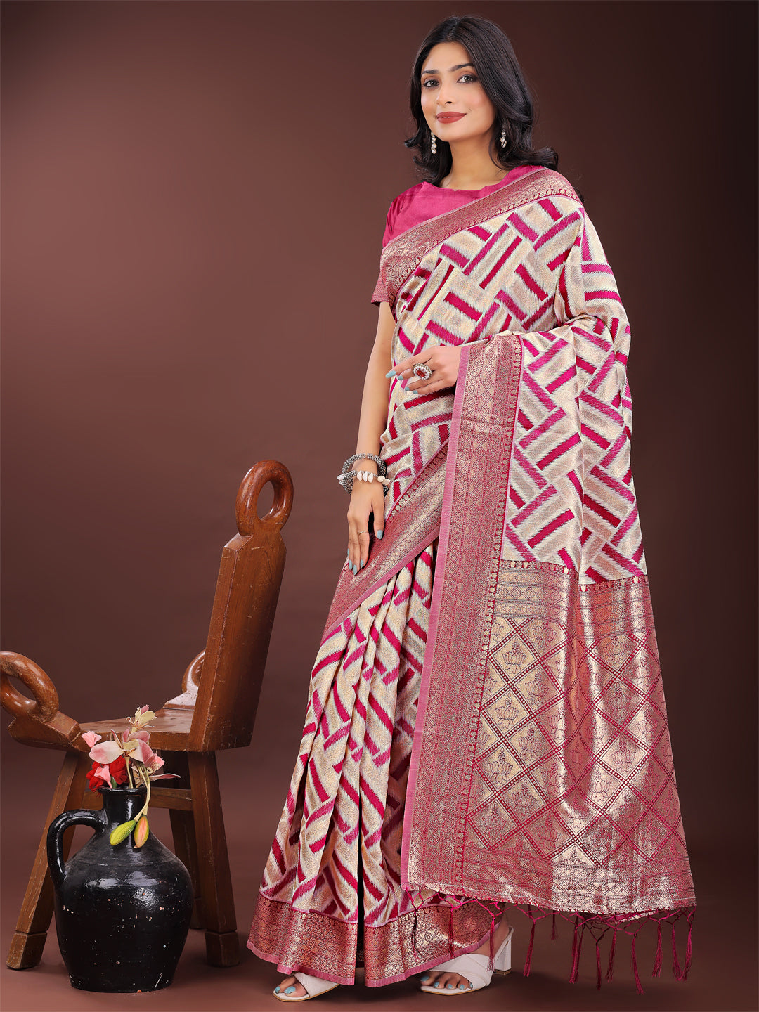 Magenta Pink Linen Cotton Saree