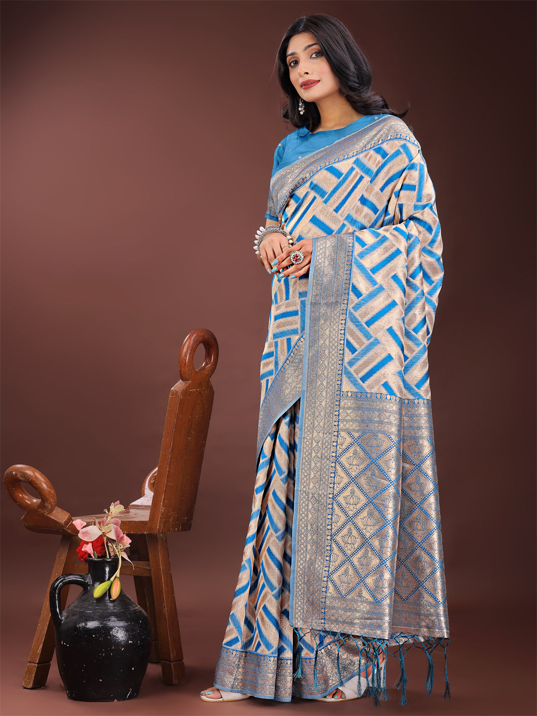 Sky Blue Linen Cotton Saree