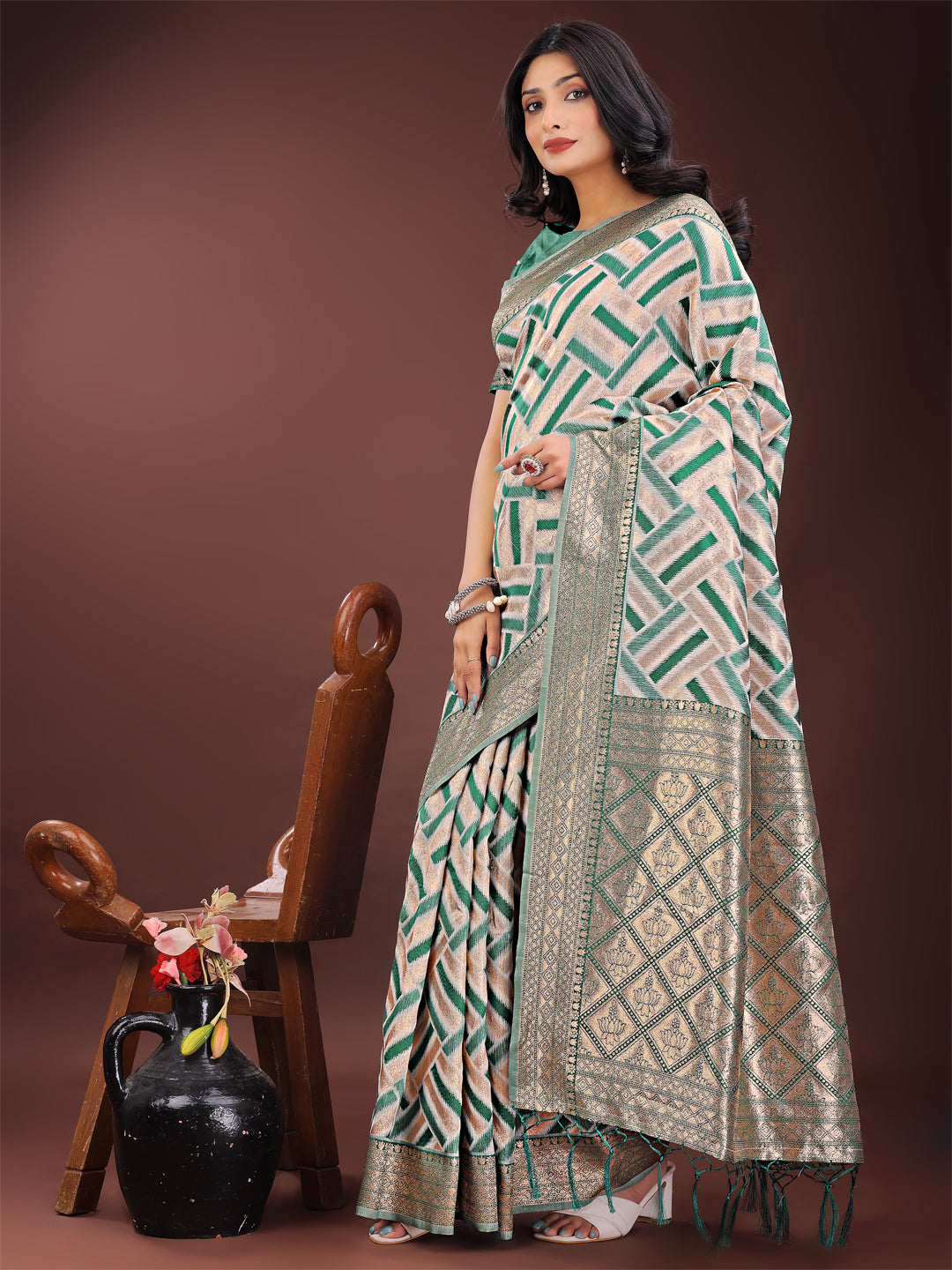 Green Linen Cotton Saree