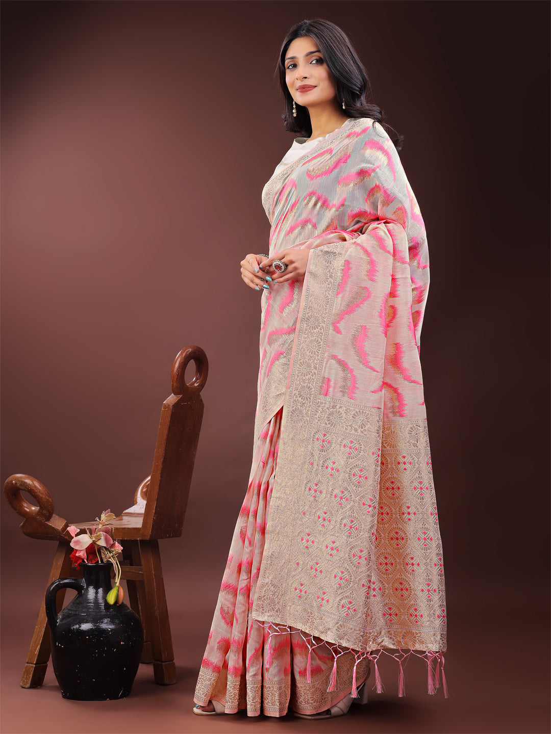Light pink Linen Cotton Saree