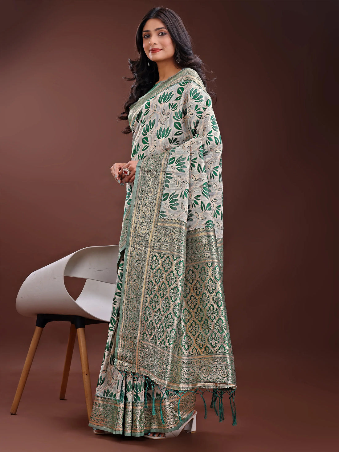 Green Linen Cotton Saree