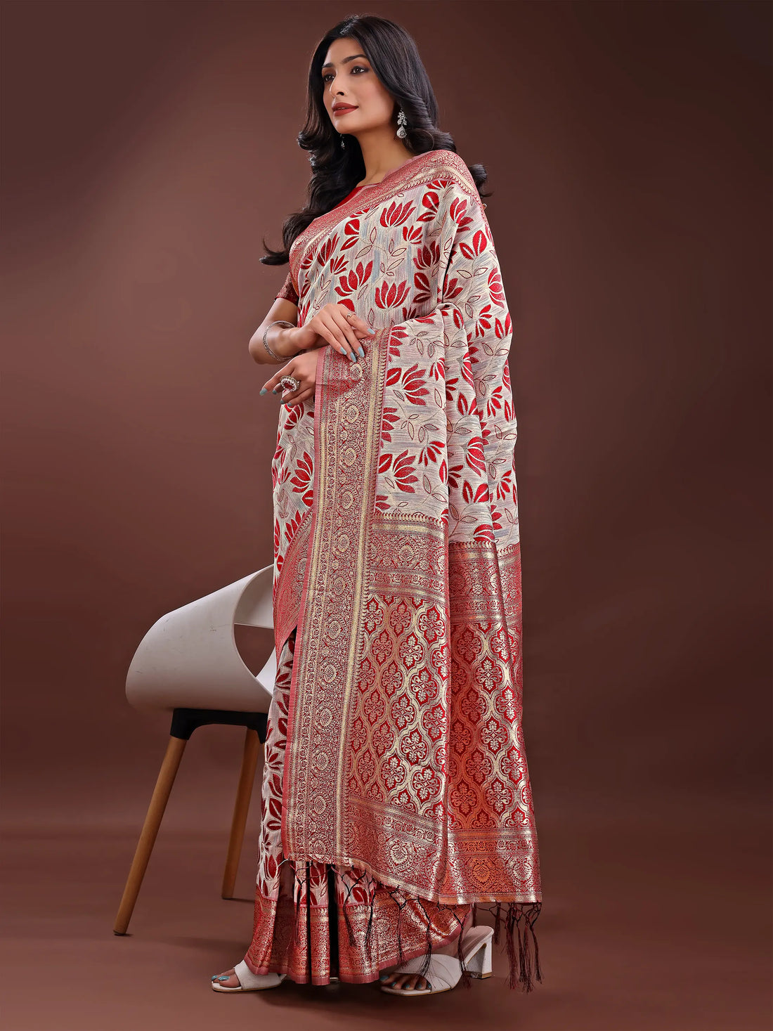 Maroon Linen Cotton Saree