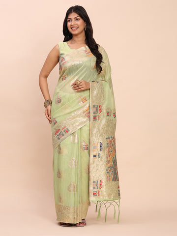 Light Green Linen Cotton Saree