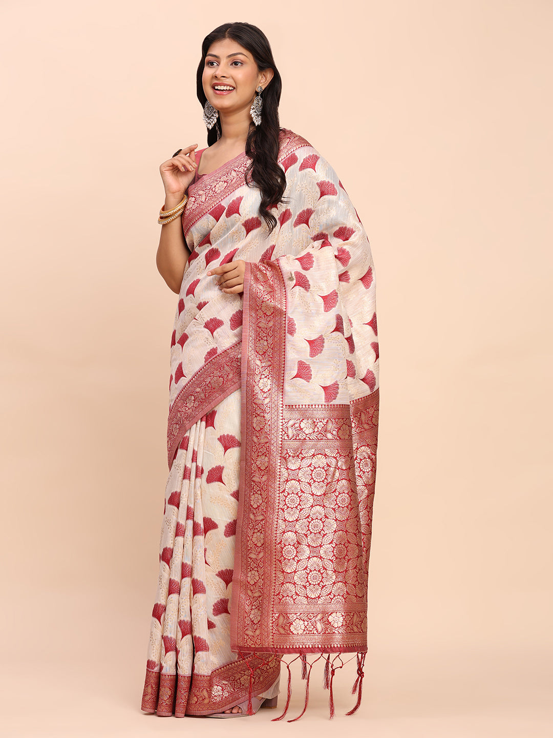 Maroon Linen Cotton Saree