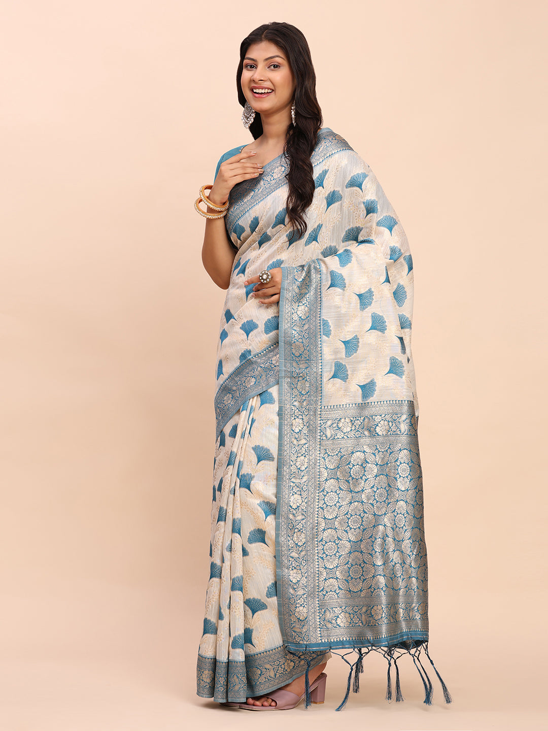 Sky Blue Linen Cotton Saree