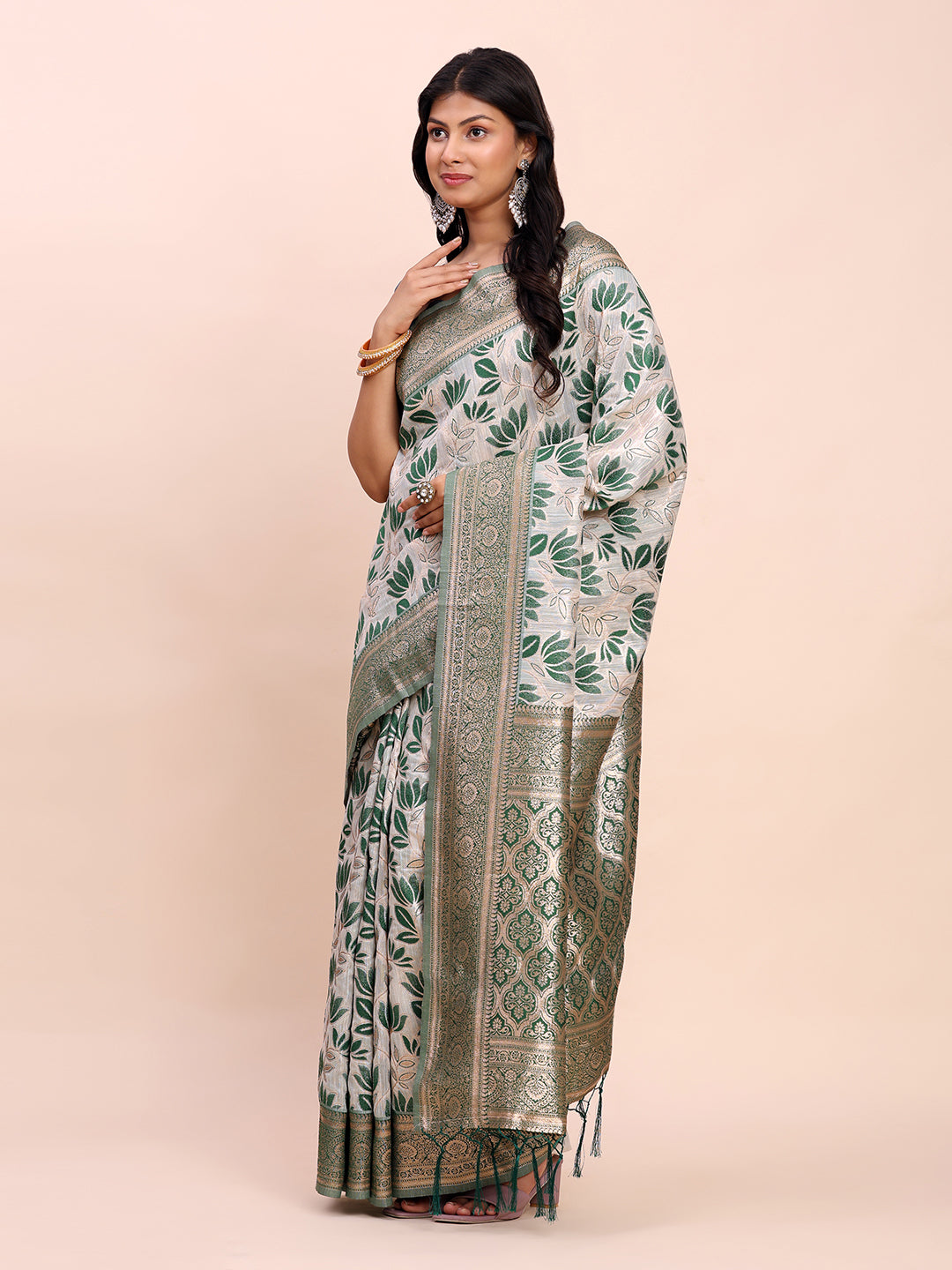 Green Linen Cotton Saree