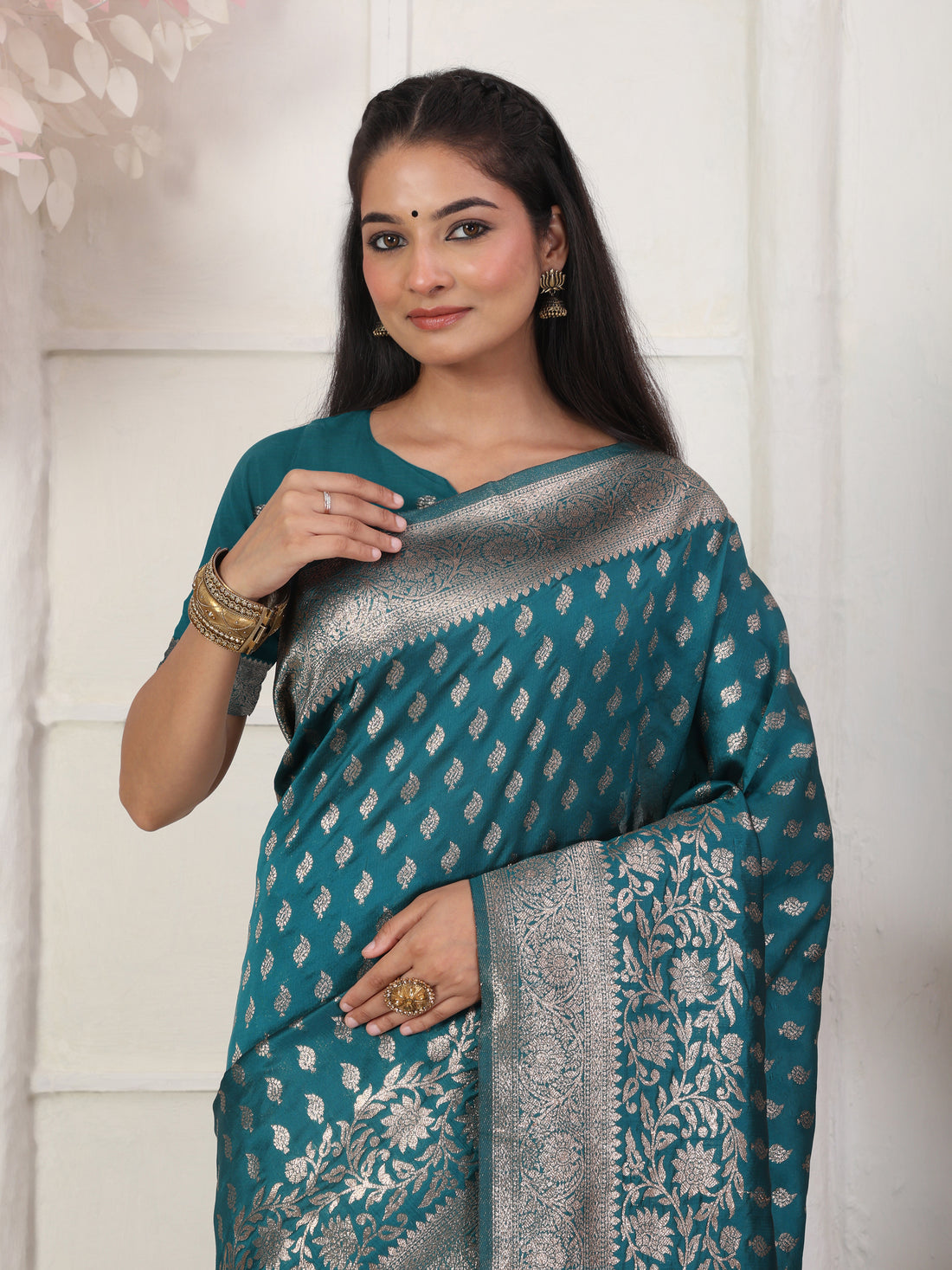 Teal Green Litchi Silk Saree