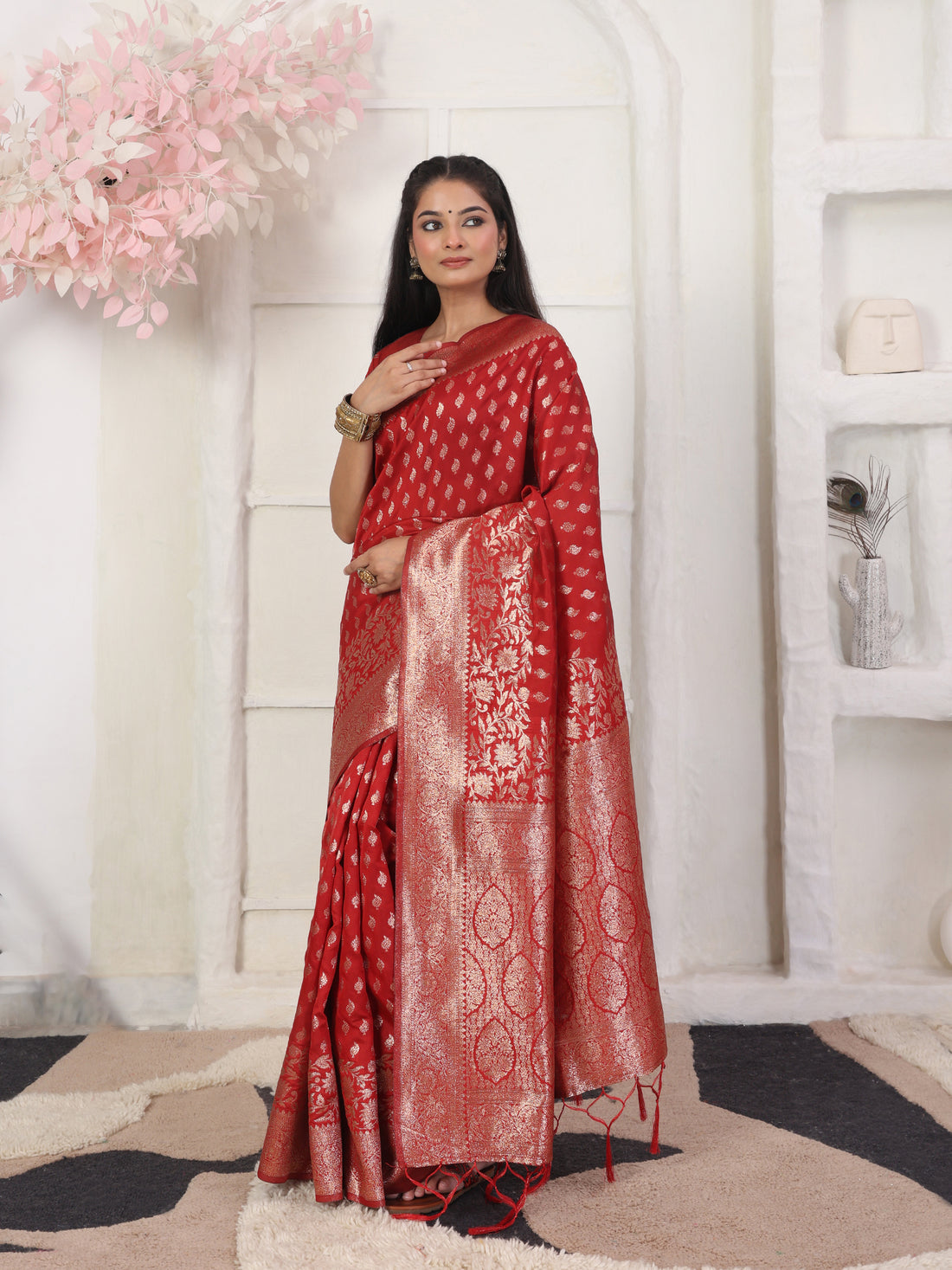 Red Litchi Silk Saree