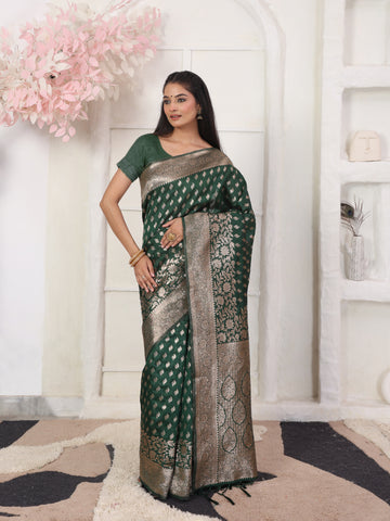 Dark Green Litchi Silk Saree