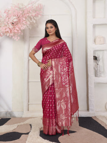 Magenta Litchi Silk Saree