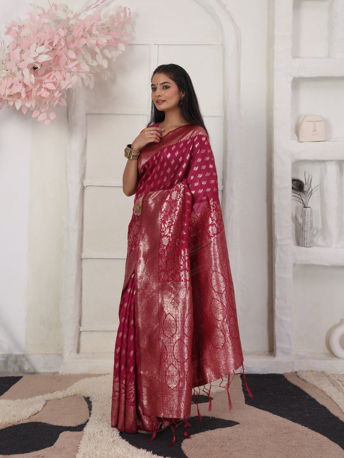 Magenta Litchi Silk Saree