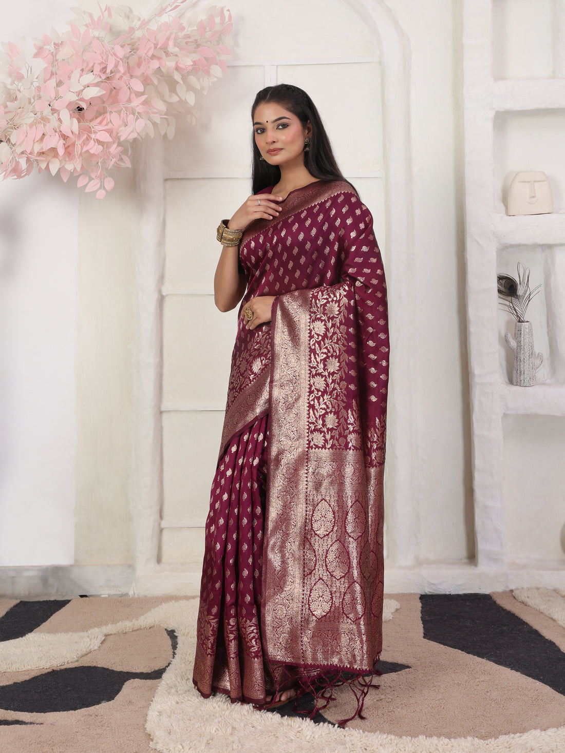 Maroon Litchi Silk Saree