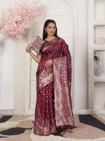 Maroon Litchi Silk Saree