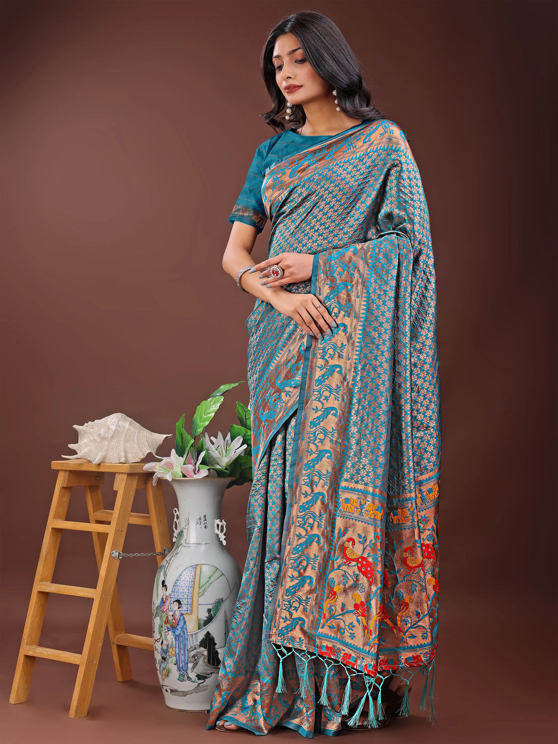 Teal Blue Silk Saree