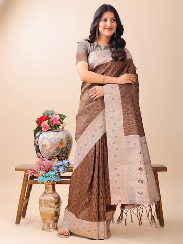 Brown Litchi Silk Saree