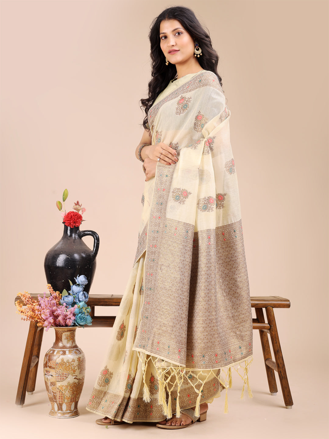 Cream Cotton Saree